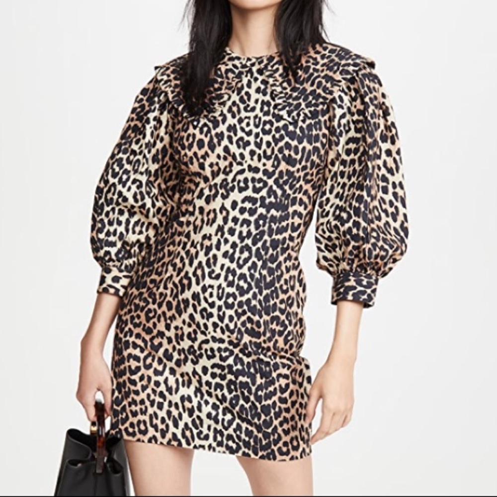 ganni poplin leopard print dress